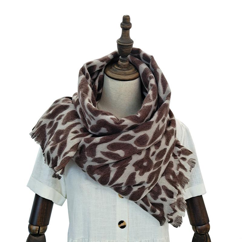New Autumn and Winter Fashion Imitation Cashmere Scarf for Women, Classic Leopard Print Long Thickened Warm Shawl