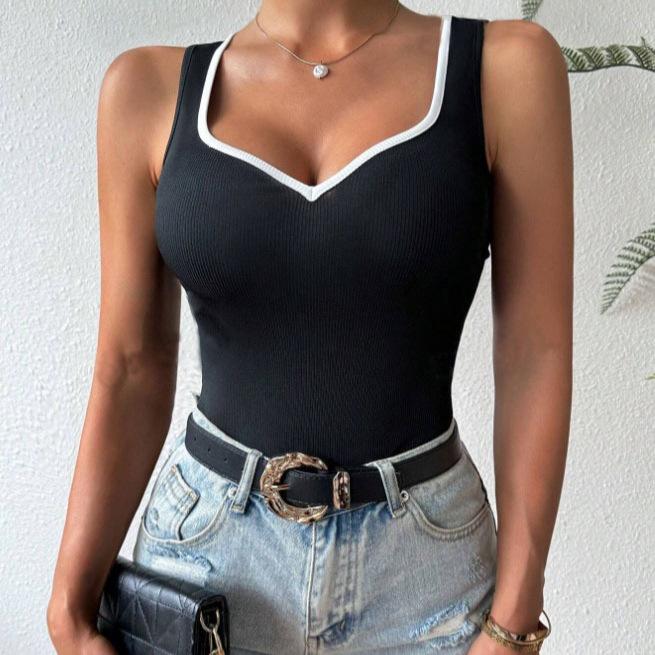 New Black & White V-Neck Fashion Camisole: Casual, All-Season Style