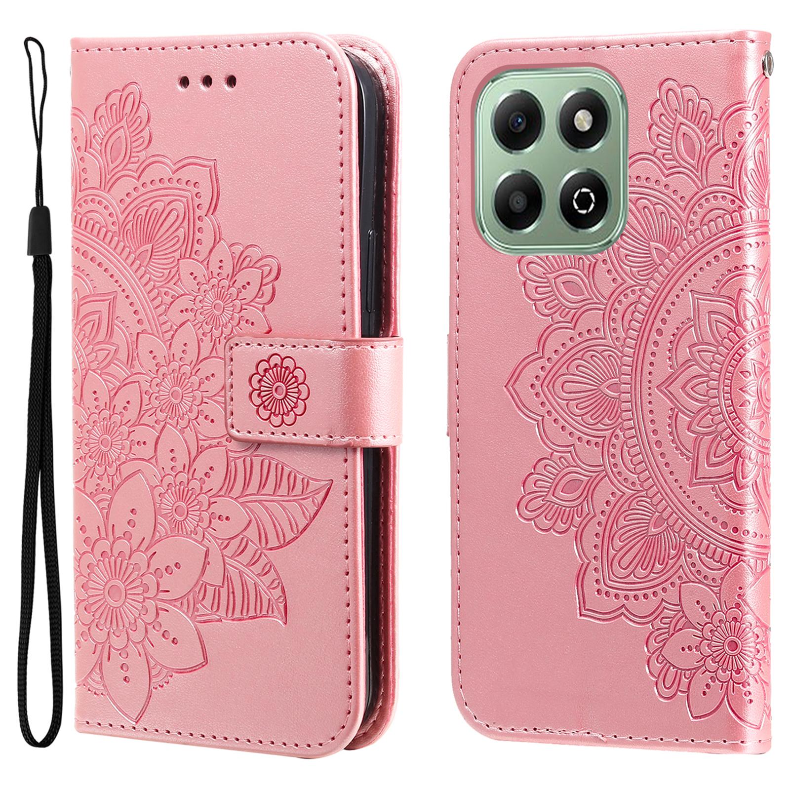 

For Honor X6c 4G/X6b 4G Case Floral Pattern PU Leather Wallet Stand Phone Cover Pink