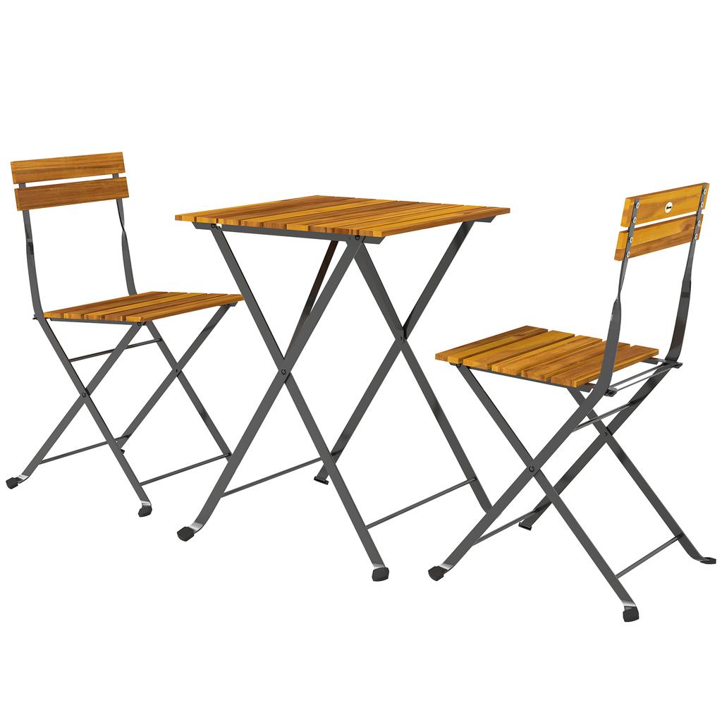 3-Piece Seating Group Dining Set for 2 People, Folding Dining Table with 2 Folding Chairs for Patio Balcony Teak