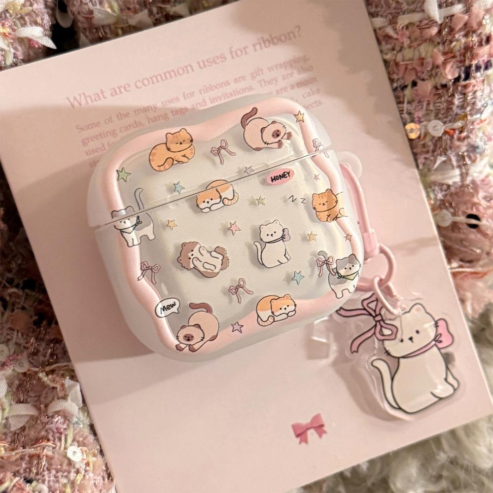 Pink Cat Earphone Cover Suitable for Apple AirpodsPro 2or3 1/2/3/4 Generation Bluetooth Earphone Protective Cover Sweet Pendant