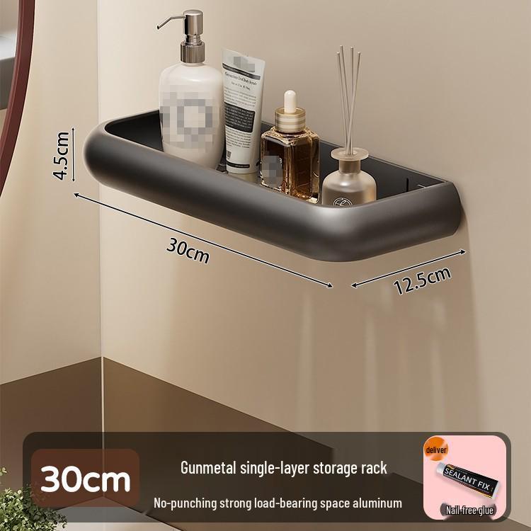 Punch-Free Gunmetal Bathroom Shelf: Wall-Mounted Storage for Vanity & Toilet