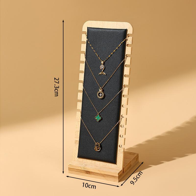Premium Vertical Bamboo Necklace Display Stand for Home Store - Space-Saving Rustproof Durable Jewelry Organizer with Showcase