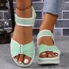 Summer New Thick-soled Color Matching Sandals Women's Comfortable Casual Velcro Wedge Heel Women's Shoes