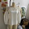 Women Off Shoulder Floral Mesh Panel Blouse Lantern Sleeve Elegant Casual White Top
