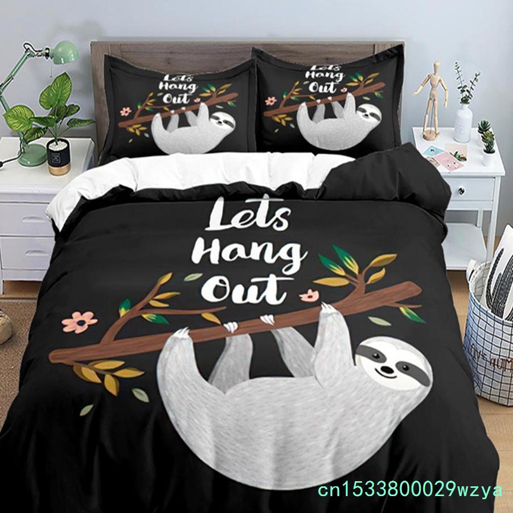 Liebliches Faultier Bettbezug-Set Cartoon Tier Bettwäsche-Set für Mädchen Jungen Teenager Wohnheim Schlafzimmer Dekor Mikrofaser King Bettdeckenbezug