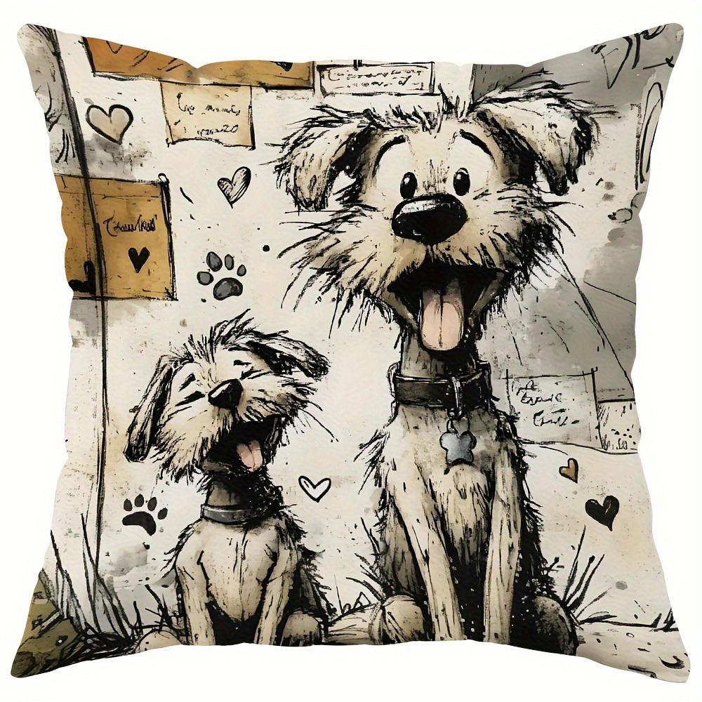 1/4pcs Cute Dog Illustrations Printed Pillowcases Sofa Cushion Cover Home Bedroom Room Decoration