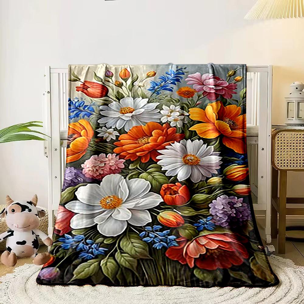 Colorful Floral Bouquet Design Flannel Blanket for Bedroom Living Room Sofa and Nap