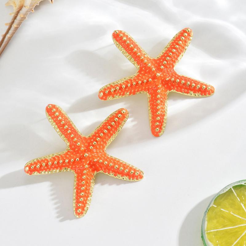 Boho Colorful Metal Oil Drop Big Starfish Pendant Rope Chains Necklace For Women Summer  Jewelry Set Gifts