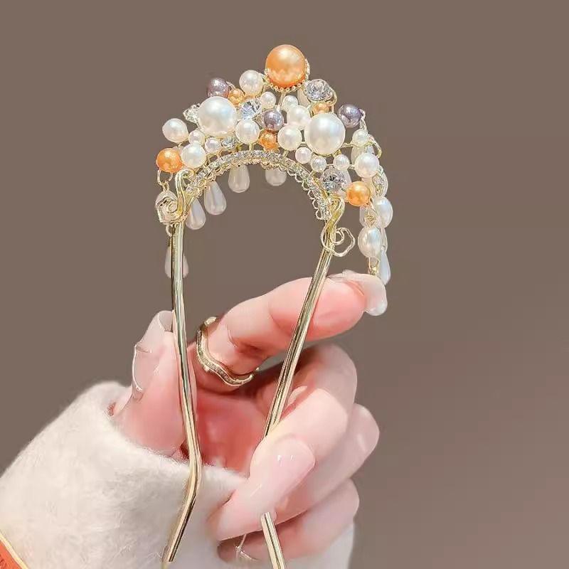 

Элегантная заколка для волос в форме буквы U с жемчугом – Высококачественная веерообразная вилка для волос для причесок в древнем стиле серебряный