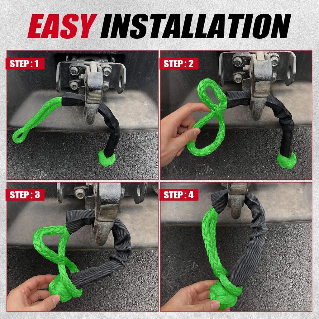 2 Pack Green Soft Shackle 57,000 LBS Breaking Strength 1/2 Inch X 22 Inch With Protective Sleeve For Off-Road Sailing Trucks 4X4 UTV Synthetic Road