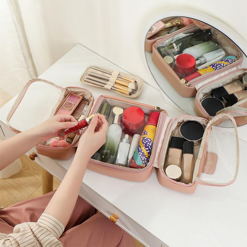 Portable Foldable Makeup Brushes Cosmetic Tools Organizer Cosmetic Bag With Multiple Compartments Travel Toiletry Storage Pouch