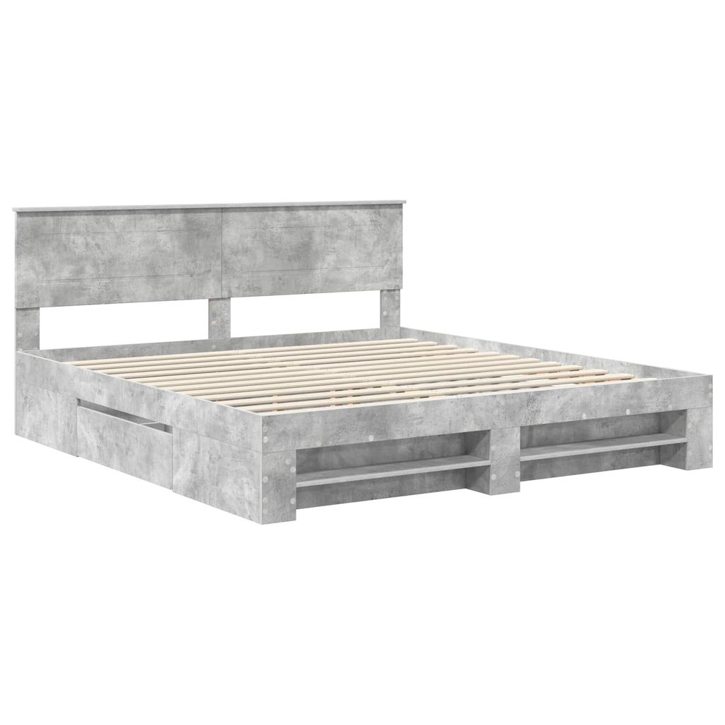 Bed Frame with Headboard Concrete Grey 200 x 200 cm Engineered Wood