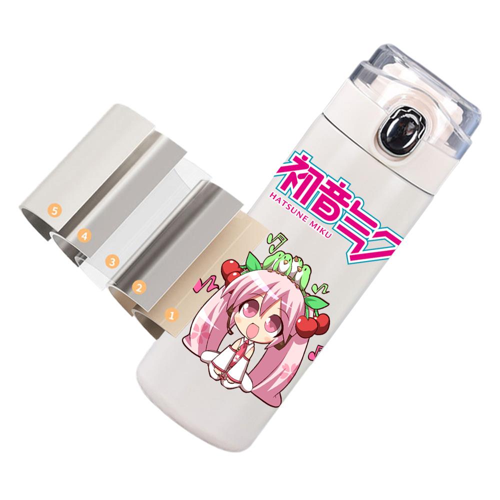 Tazza Termica Stampata Anime Hatsune Miku Portatile Acciaio Inossidabile 400ml Borraccia Anti-perdita Tazza da Campeggio Regalo