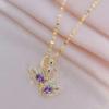 Luxury Brand Purple Crystal Swan Pendant Necklace for Women Charm Fashion Stainless Steel Bride Collar Jewelry Gift Colorfast