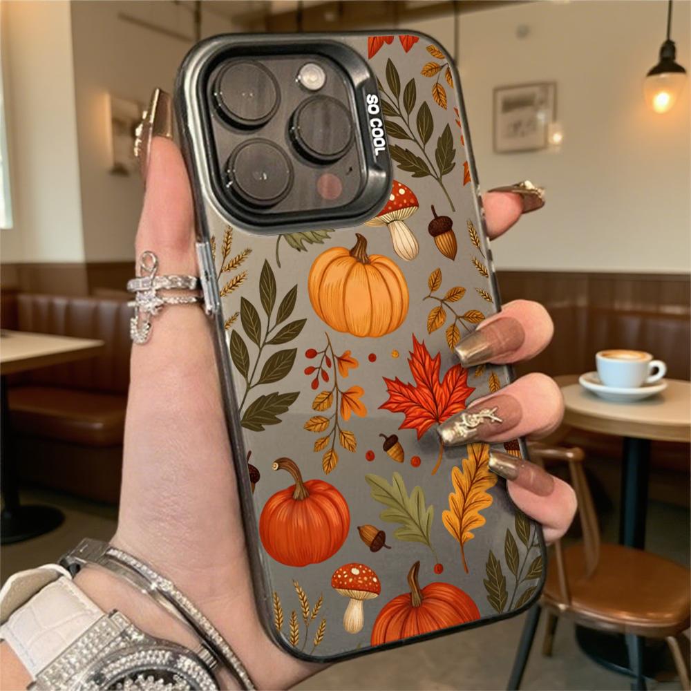 Autumn Pattern Pumpkins Leaves Hard Phone Case for Iphone 16 15 14 13 12 11Pro Max Mini Shockproof Anti-Scratch Protective Cover