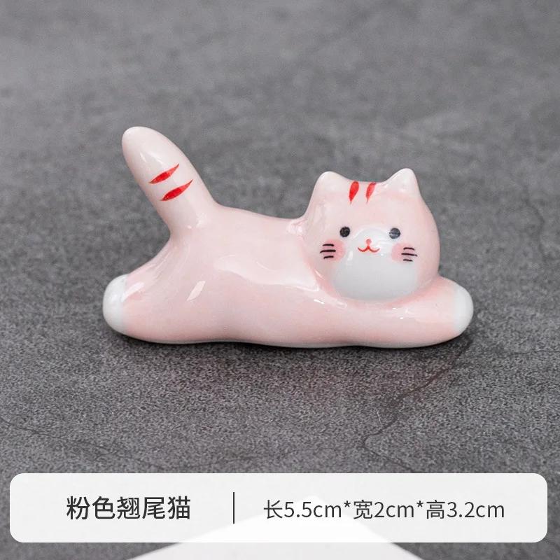 Japanese Style Underglaze Ceramic Cute Cat Chopstick Holder Tableware Restaurant Simple Oval Spoon Bracket Utensil for Kitchen