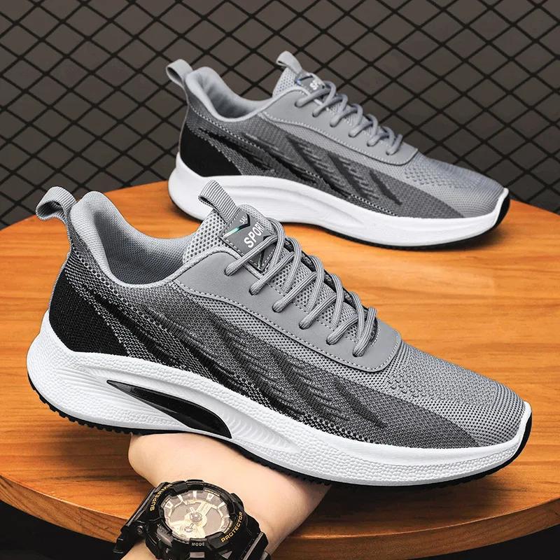 Men Mesh Breathable Platform Sneakers Summer New Trendy Versatile Lace-up Air-cushion Running Shoes Lightweight Tenis Shoes 2024
