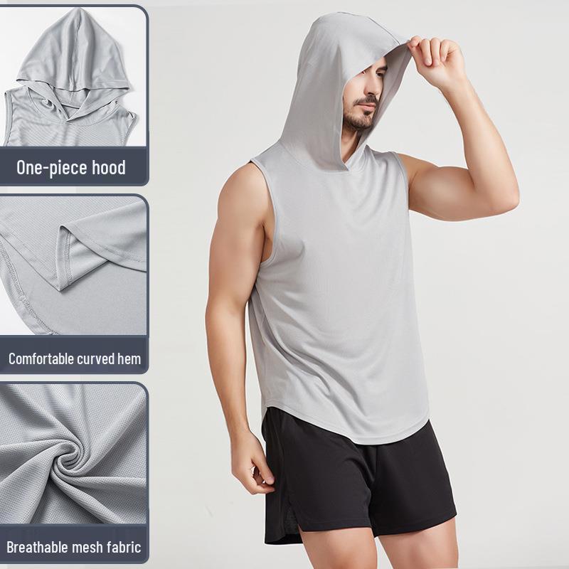 Men's Summer Quick-Dry Hooded Sports Vest - Casual, Breathable, European & American Style for Outdoor Running & Fitness