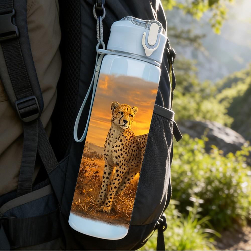 1PC Savanna Cheetah Portrait 750ml Color Plastic Sports Water Bottle Leakproof Flip Straw Lid Suitable for Sports Office Home Use