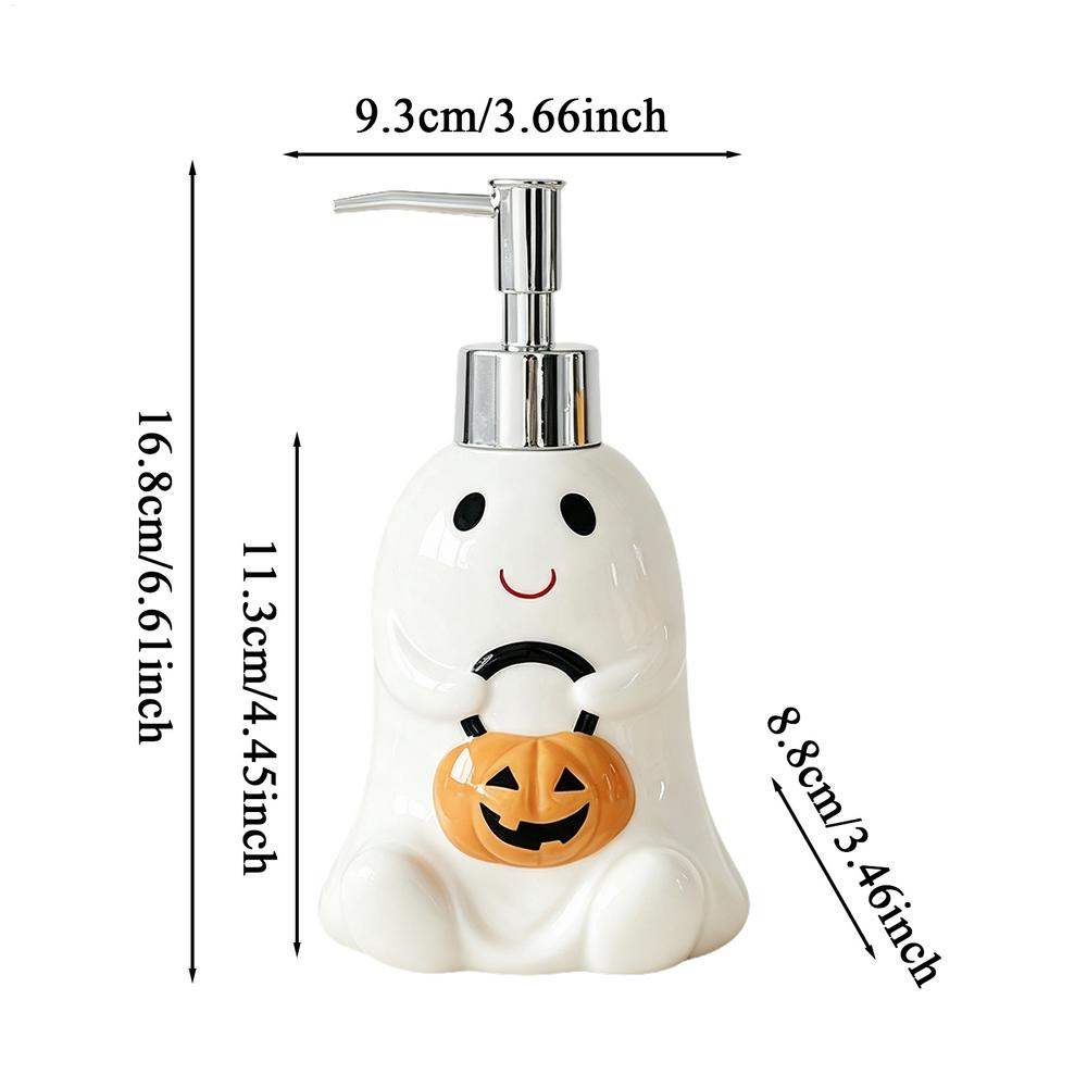 Soap Dispenser Bathroom Refillable Ceramic Pump Shampoo Bottle with Ghost Design 181ml Handwash Dispenser for Sink Shower Bath