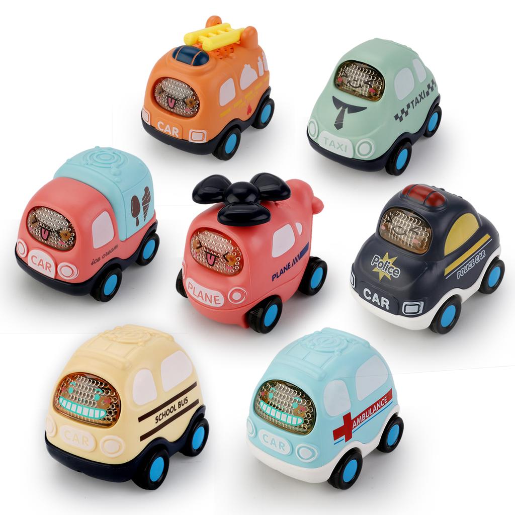 Pull-back Cartoon Car Toy for Kids 1-3 Years Transparent Inertia Sliding Puzzle Gift for Boys Girls