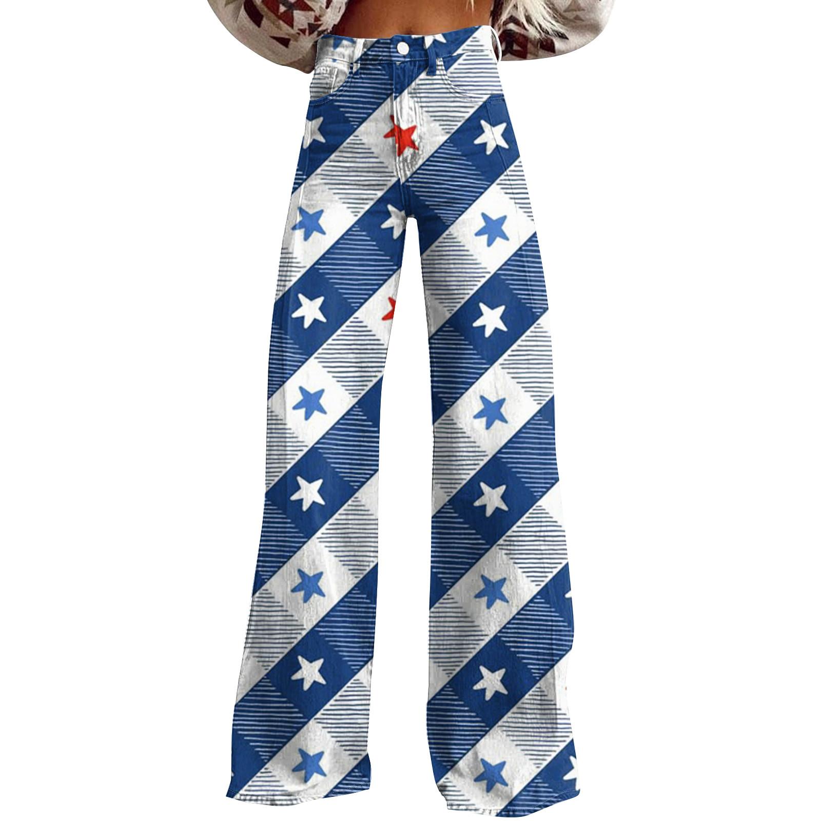 

Широкі джинси-кльош для жінок із кишенями, мішкуваті штани Вінтажні вільні штани з квітковим принтом із високою талією XL синій