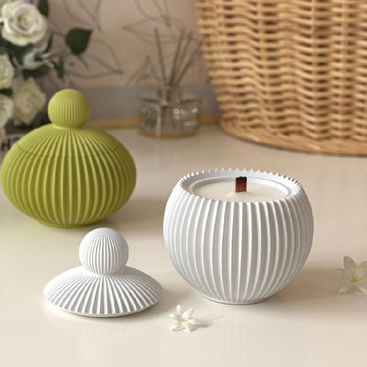Silicone Storage Case Molds Striped Pattern Candle Holders Moulds Storage Containers Mold with Lid for Creative Minds