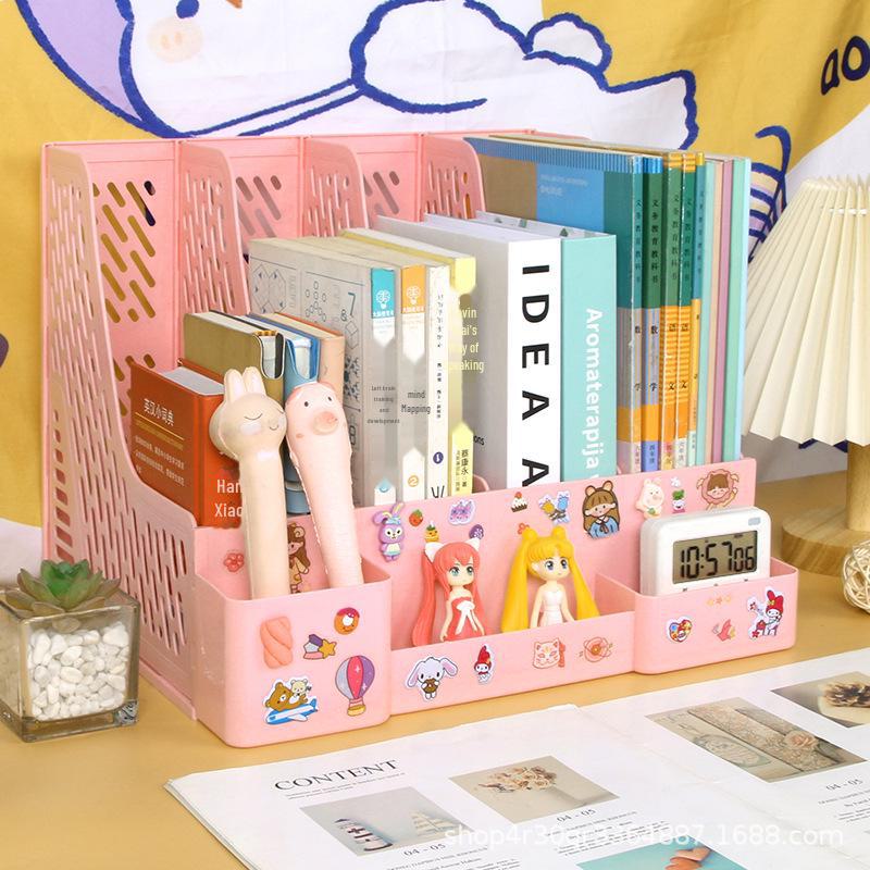 "Office Desk Organizer: File Rack, Basket, Folder Tray, Student Book Stand"