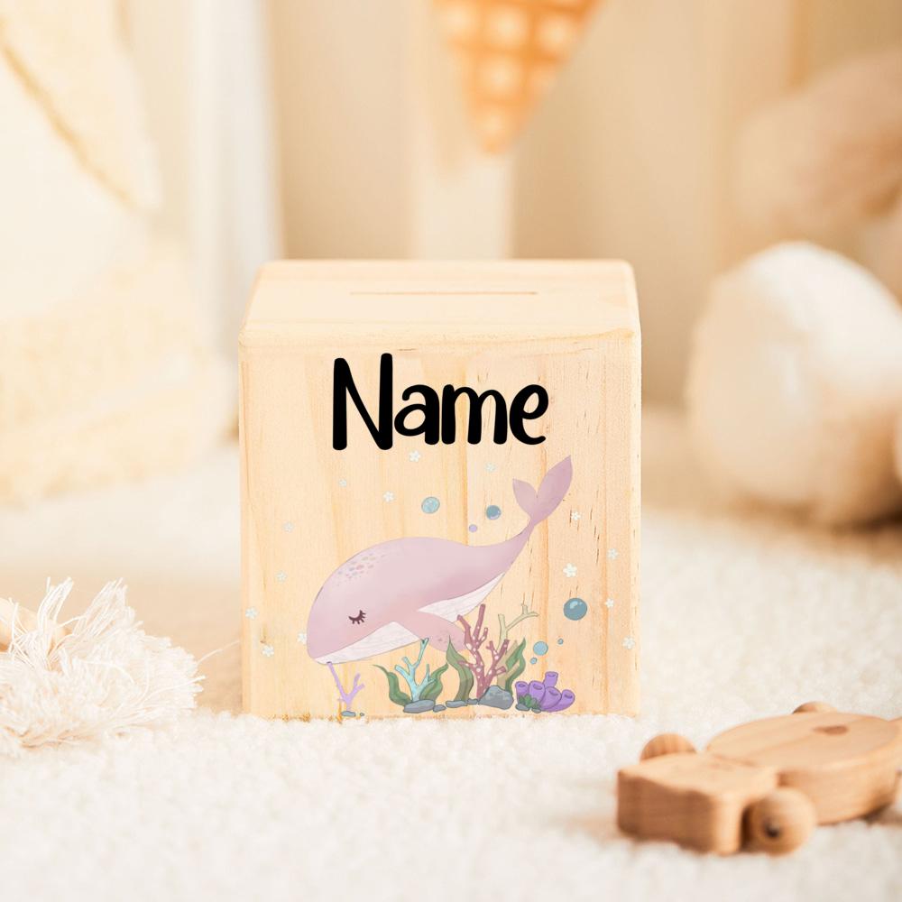 Money Box Personalized Child Wooden Money Box with Name Customized Cute Cartoon Piggy Bank Baptism Gift Baby Birth Gift