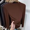 Herbst Winter Neue Modische Stilvolle Deutscher Samt Stehkragen Innen Weiß Basis Hemd Damen Slim Fit Langarm T-Shirt Top