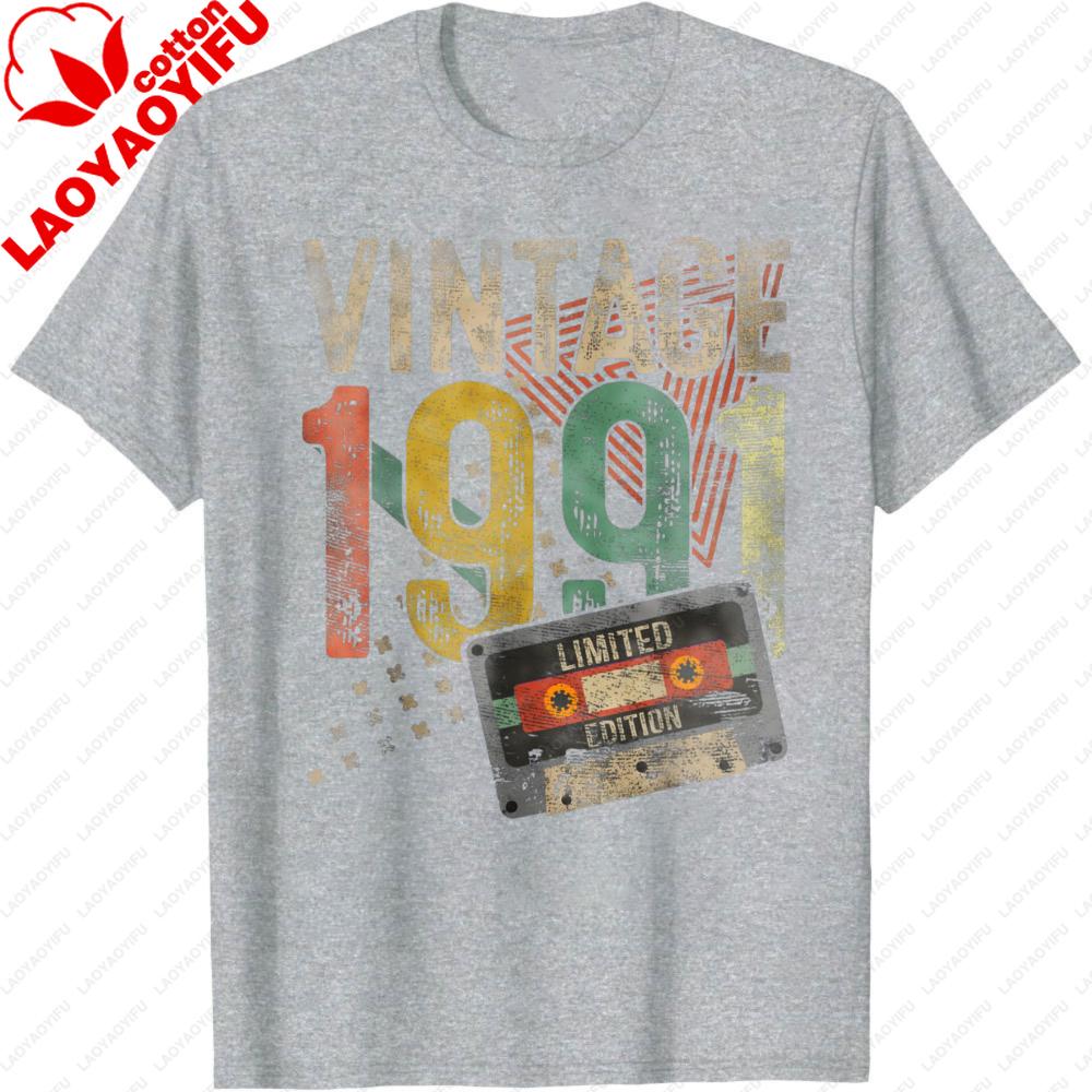 

Classic 1991 35th Birthday TShirt Mens Vintage Cassette Tape Limited Edition Casual Cotton Short Sleeve Top Men Clothing 4XL