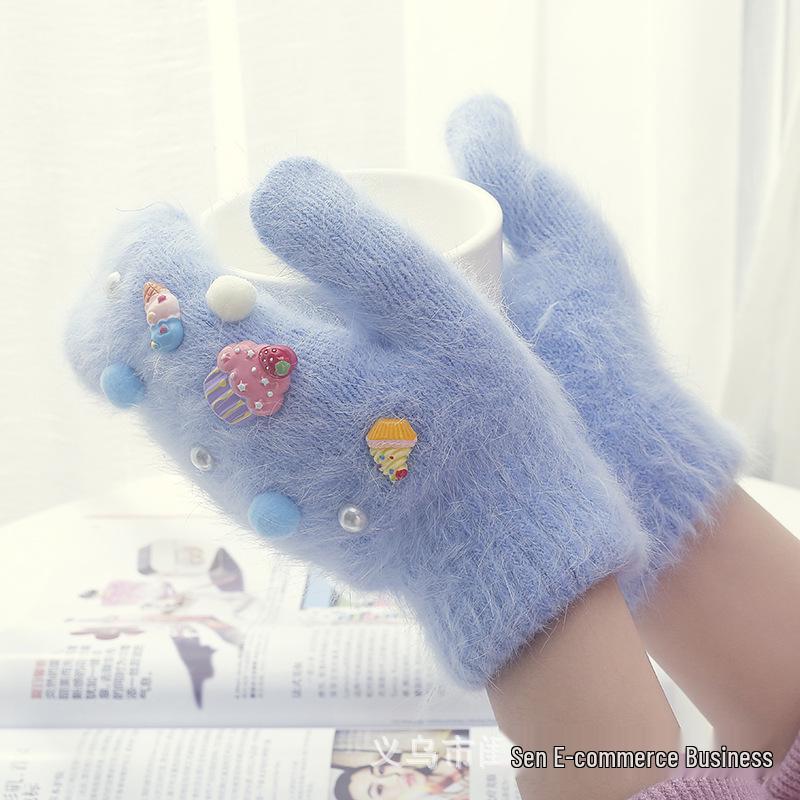 

Женские зимние перчатки без пальцев: Теплый дизайн мороженого из кроличьего меха, идеальный рождественский подарок One Size озеро синий