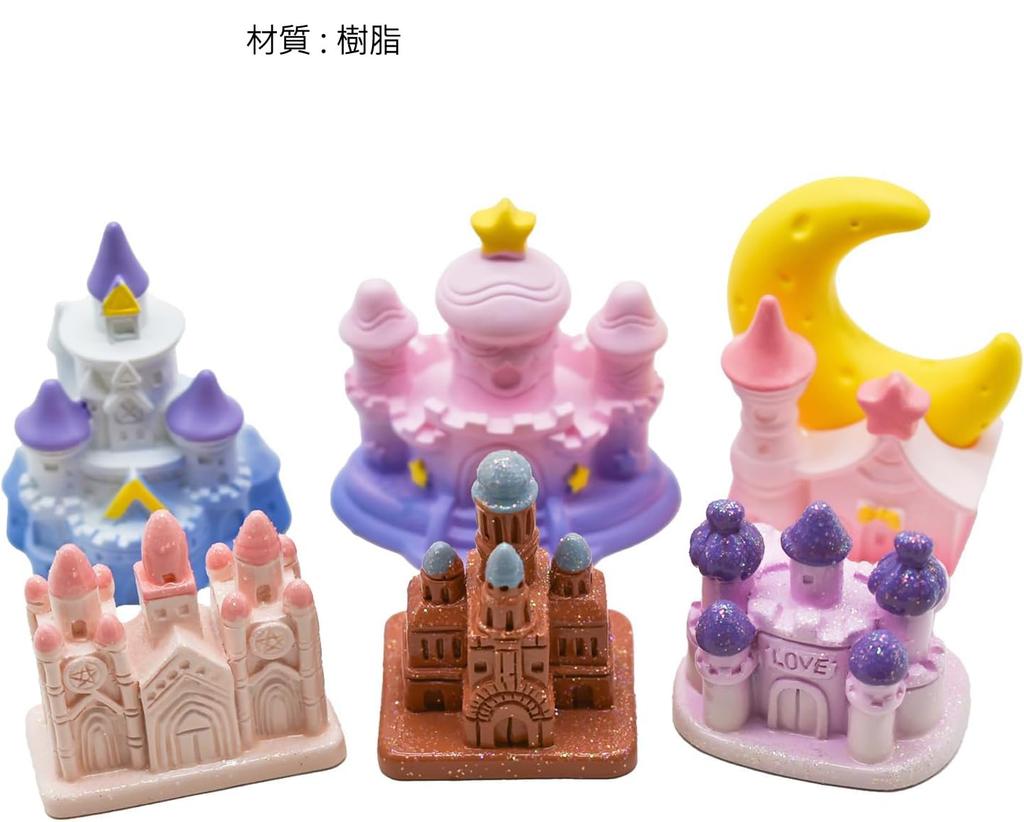 Pinenjoy 6-teilige Harz-Traumschloss-Figur, Mini-Märchenschloss, Weihnachts-Schlossdekoration, Versteck für Waldgeister, Rosa Schloss, Europäischer Stil