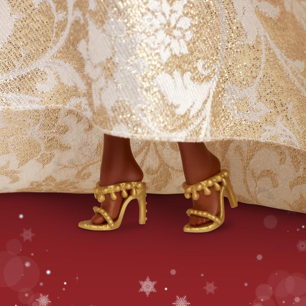 Barbie Holiday Barbie Wave Hair Signature Black Doll House for Pretend Ages 6 and Gold Dress-Up Play, Up, (JBH96)