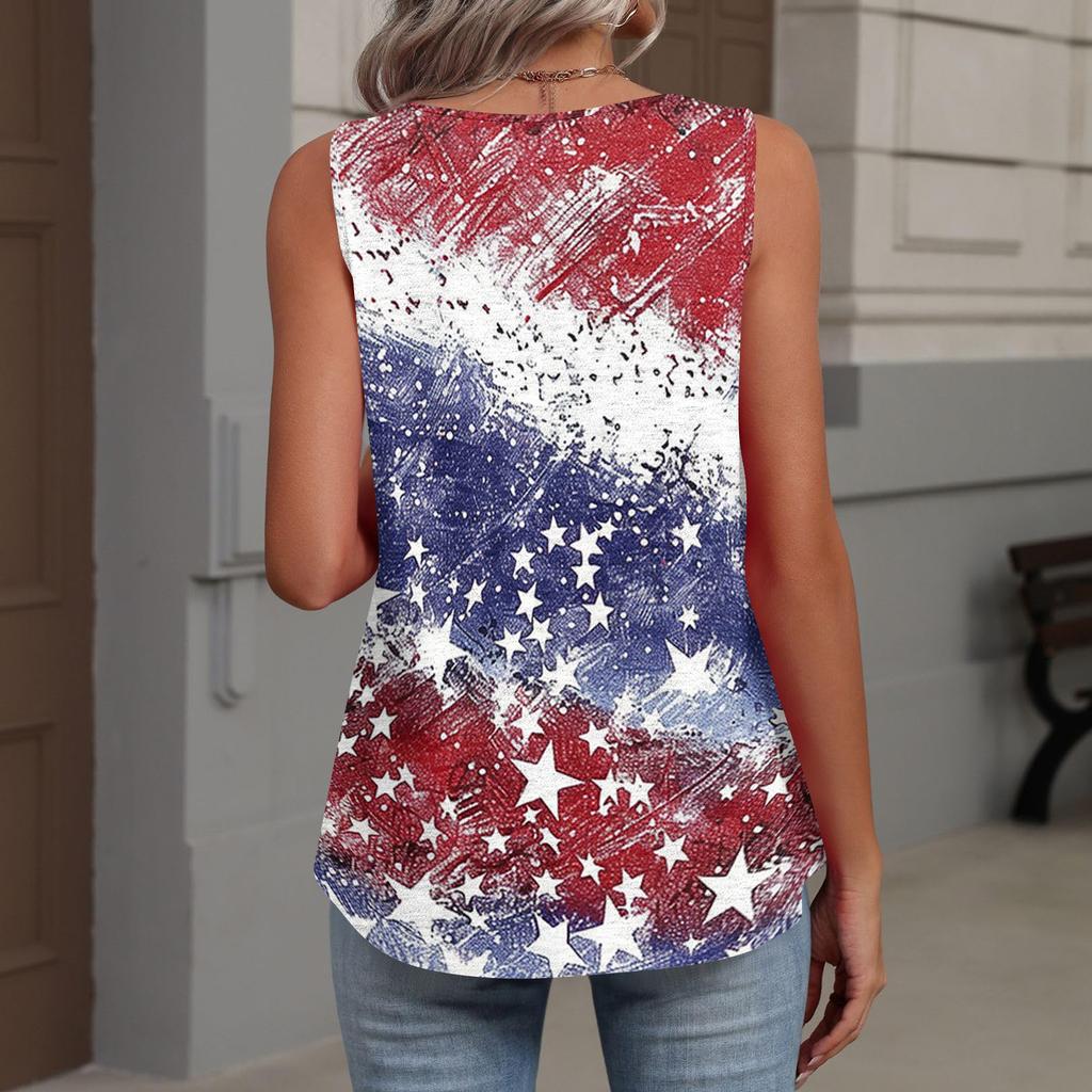 V-Neck Tank Top Women Print Tank Tee Casual Loose Fit Sleeveless Shirt