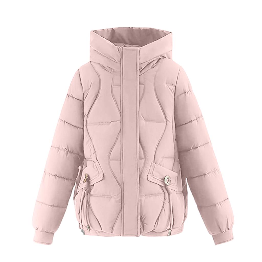 Women's Solid Color Fashionable Thick Warm Temperament Cotton Jacket Hooded Long Sleeved Jacket