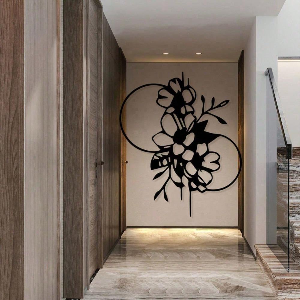 Vintage Floral Metal Wall Art Black White Modern Iron Sculpture Living Room Home Decor Gift