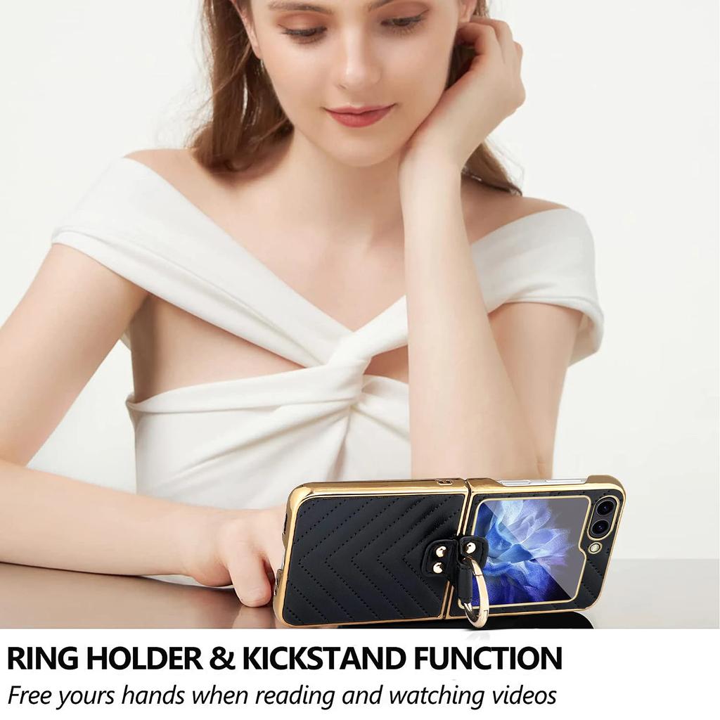 Luxuriöse galvanisierte Handyhülle für Frauen und Mädchen mit Displayschutzfolie und Ring für Samsung Galaxy Z Flip 6 5 4 3 Hülle