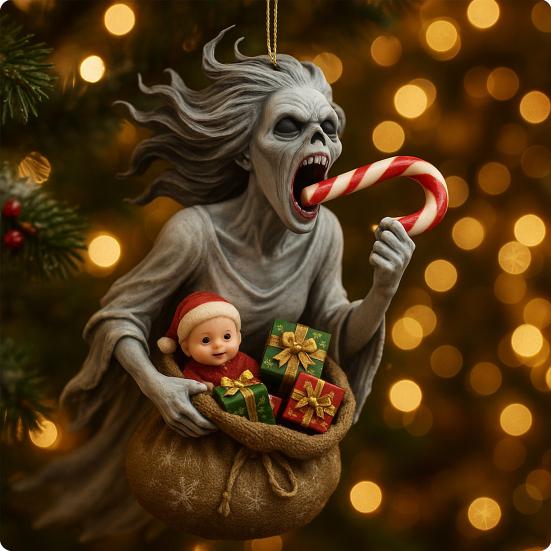 Dark Christmas Ornament 2D Acrylic Headless Santa/Devil Christmas Tree Ornament for Indoor Outdoor Home Party Decor