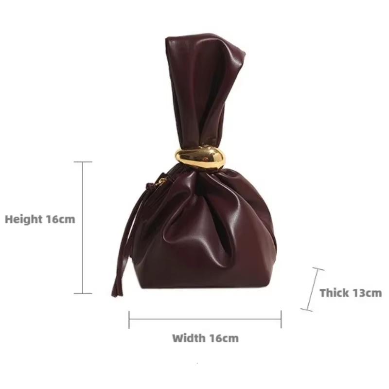 Luxury Designer Soft Leather Clutch Bag Women Pleated Mini Bucket Pouch with Temperament Side Zipper for Party Evening