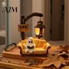 Decorative Resin Night Light Halloween Ghost Reading Book Lamp, Cute Figurine with Book, Small Mantelpiece Statue 3D Tabletop Statue, Spooky Decor for