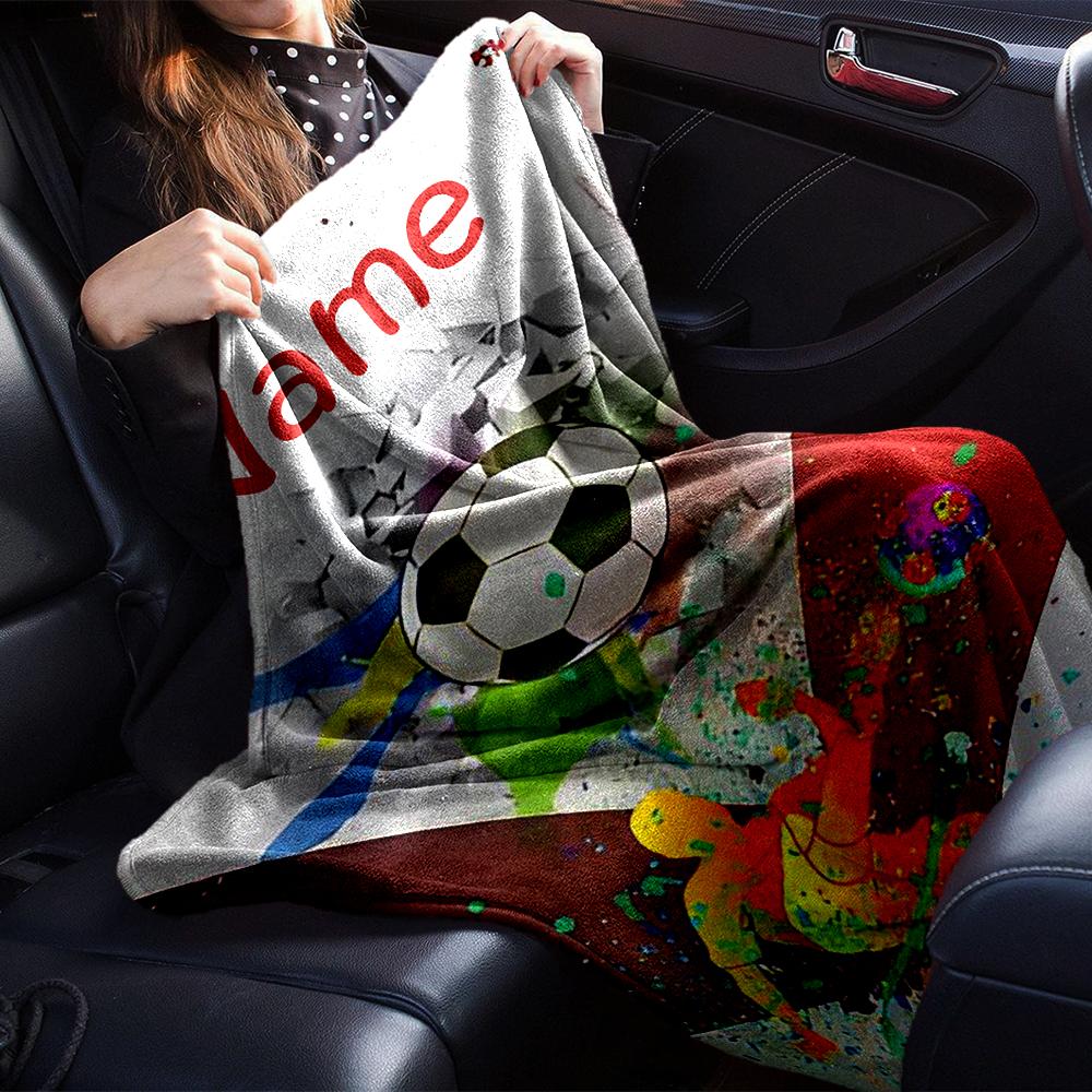 Custom Name Soccer Theme Printed Blanket - Perfect for Couch, Bed, Travel & Outdoor Use | Machine Washable, Cozy & Durable.