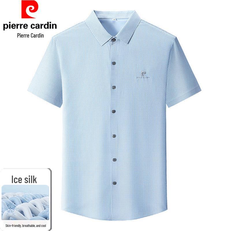 Pierre Cardin Men's Ice Silk Plaid Short Sleeve Shirt