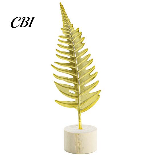 Stable Base Feather Decor Gold Leaf/Feather Ornaments with Weighted Round Base, Metal 3D Three-Dimensional Leaf Pattern Desktop for Home Office