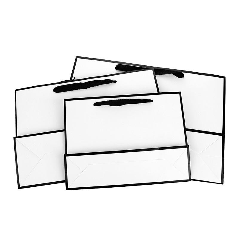 

Frame White Cardboard Printable Logo Spot Black Gift Bag Handbag Clothing Shopping Paper Bag Custom Enterprise Promotion