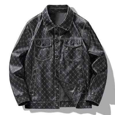 Veste en Cuir PU Mode Homme Manteau Homme Polyvalent Revers à Lettres Haut pour Jeunes et Personnes d'Âge Moyen