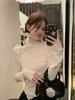 Splicing Fake Two-piece Wooden Ear Edge White Long-sleeved T-shirt Women's Spring and Autumn Slim-fit Bottoming Shirt Irregular Short Top