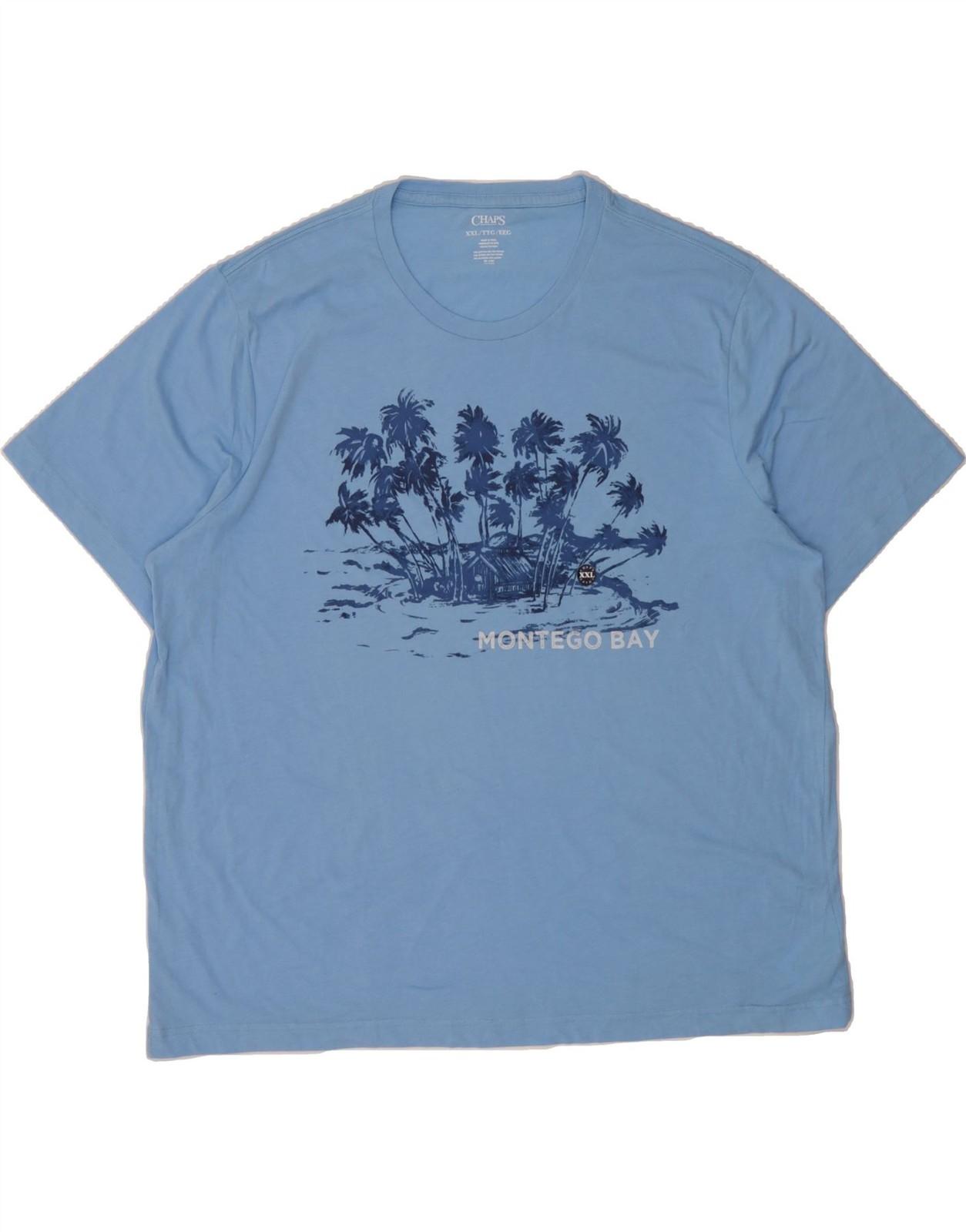 CHAPS Mens Montego Bay Graphic T-Shirt Top 2XL Blue Cotton DJ35 L