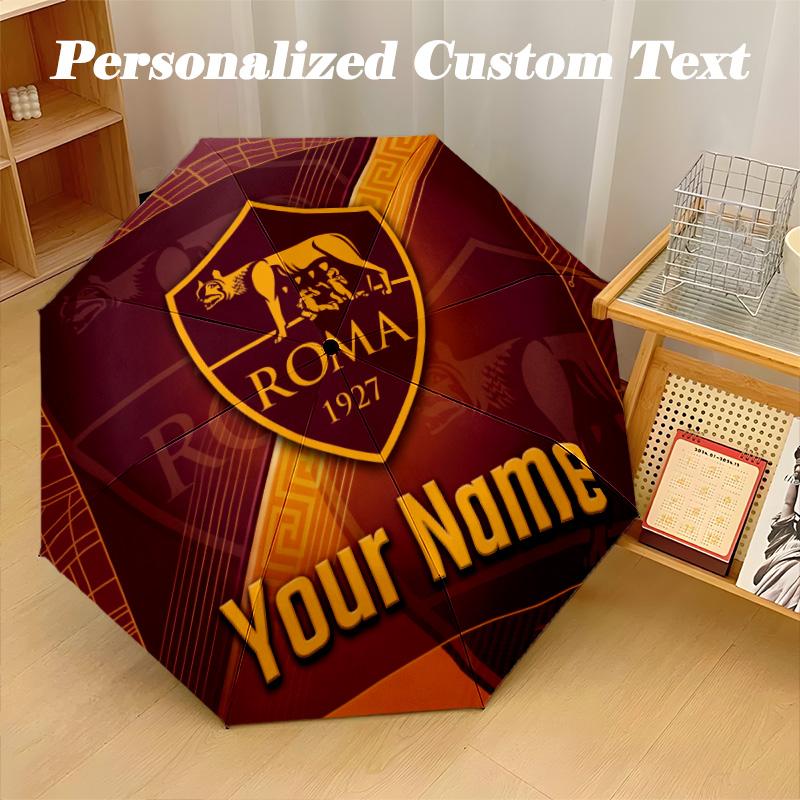 8 Rib Auto Folding Umbrella AS Roma Print Custom Name Text Portable Rain Gear